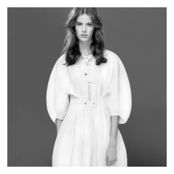 CÉLINE OFF WHITE LINEN DRESS WITH PUFF SLEEVES SIZE 42 BY PHOEBE PHILO - Picture 4 of 16